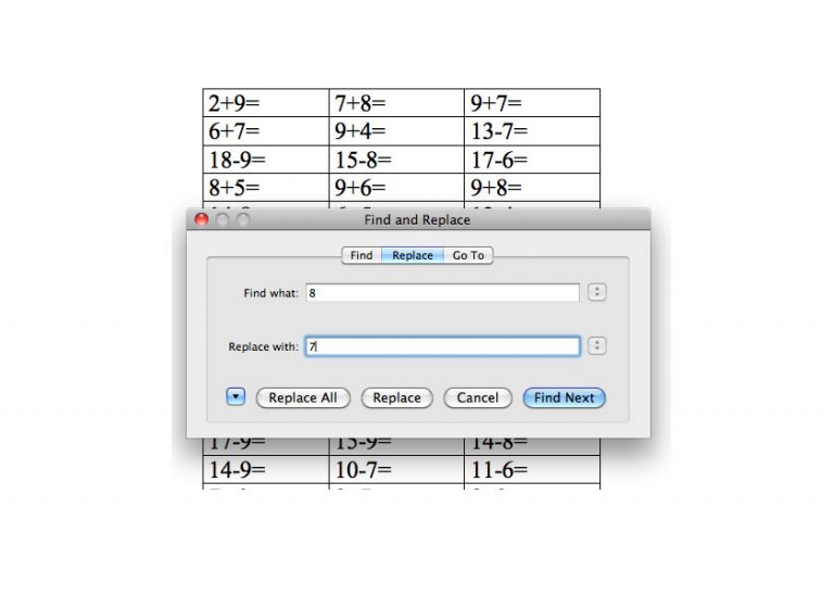 Make Your Own Math Drills with “Find and Replace”
